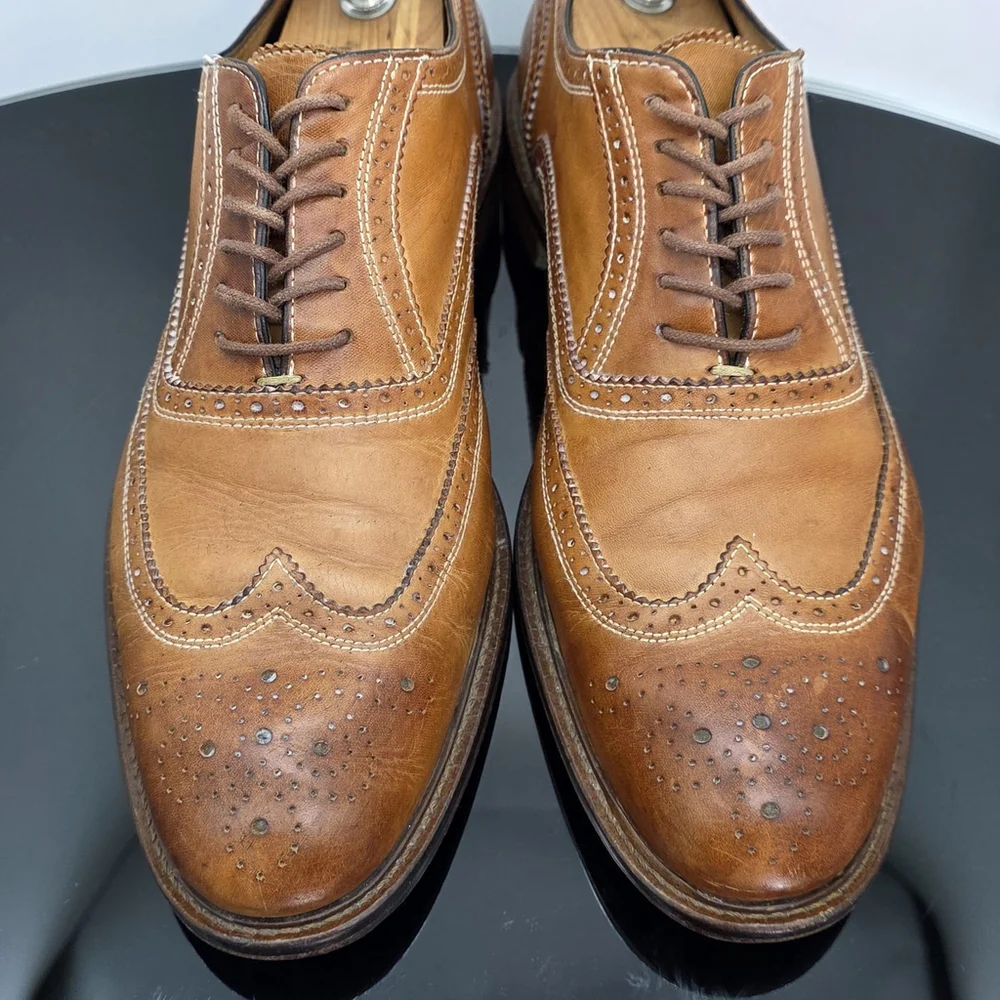 Luxury Mercanti Fiorentini 6650 Wingtip Oxford Men’s 9.5M Brown Leather ITALY